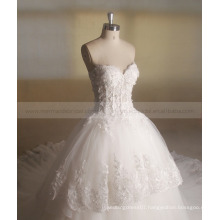 Princess Beautiful Sequin Flowers Tiered Long Train Wedding Dress Ball Gown Zhongshan